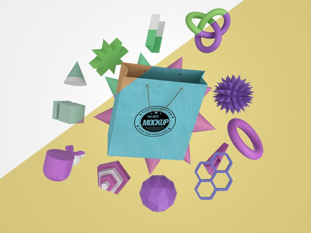 Front View Of Mock-Up Merchandise With Paper Bag Psd