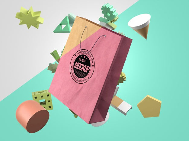 Front View Of Mock-Up Merchandise With Paper Bag Psd