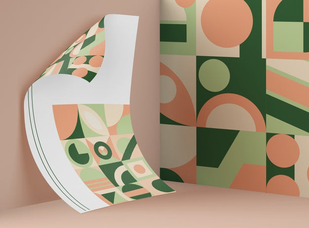 Front View Of Mock-Up Paper With Multicolored Geometric Shapes Psd