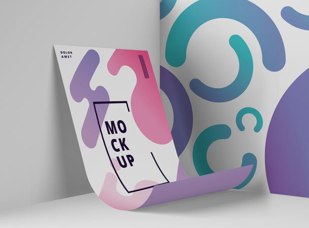 Front View Of Mock-Up Paper With Multicolored Shapes Psd