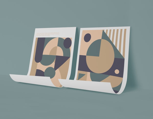 Front View Of Mock-Up Papers With Geometric Shapes Psd