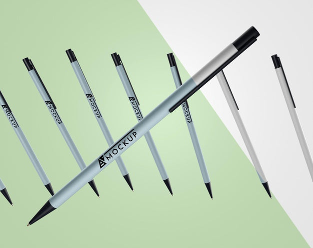 Front View Of Mock-Up Pens Merchandise Psd