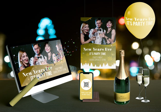 Front View Of New Year Scene Creator Mock-Up Psd