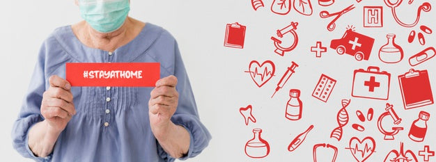 Front View Of Older Woman With Medical Mask Holding Message Psd