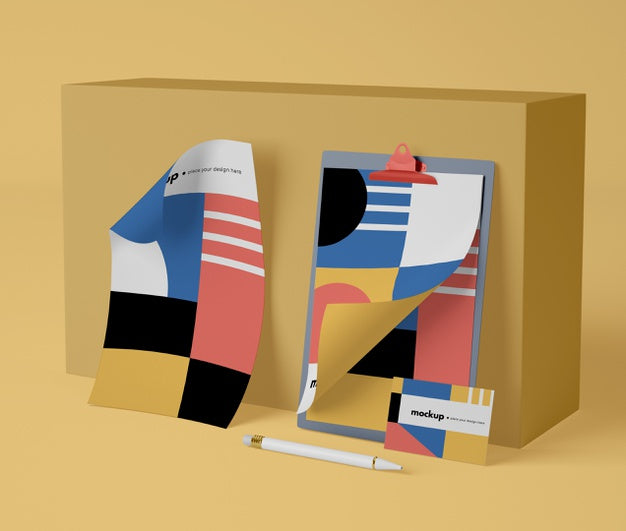 Front View Of Paper Mock-Up With Geometric Design Psd