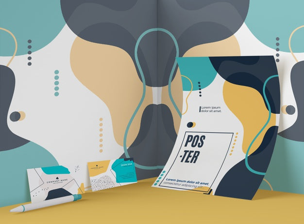 Front View Of Paper Mock-Up With Multicolored Shapes Psd