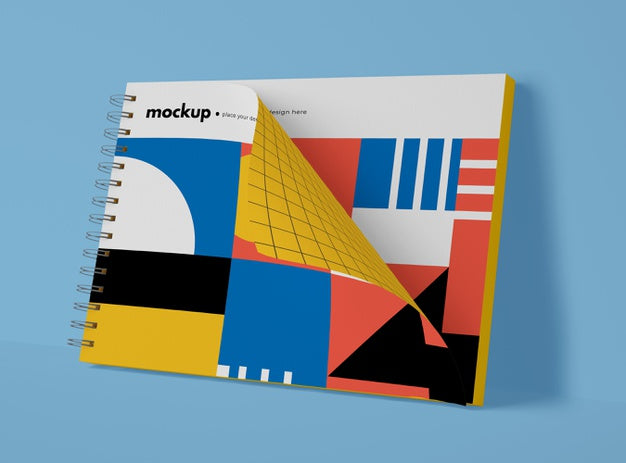 Front View Of Paper Sheet With Spiral And Geometric Shapes Psd