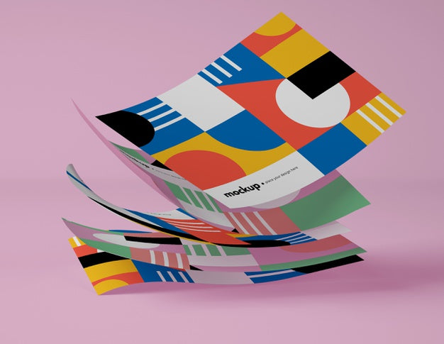 Front View Of Papers With Multicolored Geometric Shapes Psd