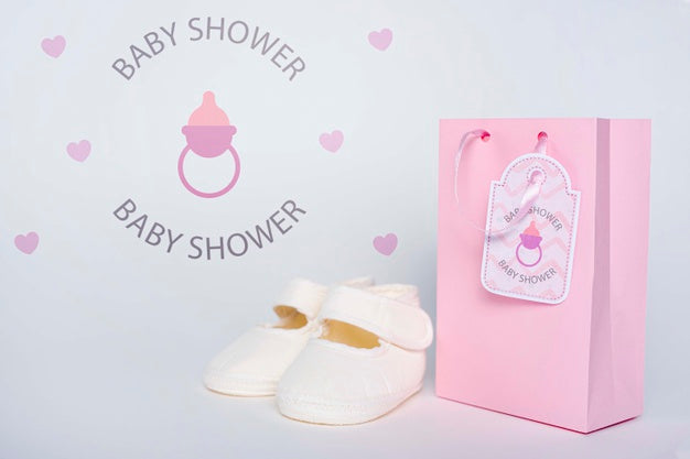 Front View Of Pink Gift Bag With Shoes For Baby Shower Psd