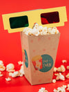 Front View Of Popcorn Cup With Three-Dimensional Glasses Psd
