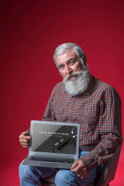 Front View Of Senior Man Mock-Up Psd