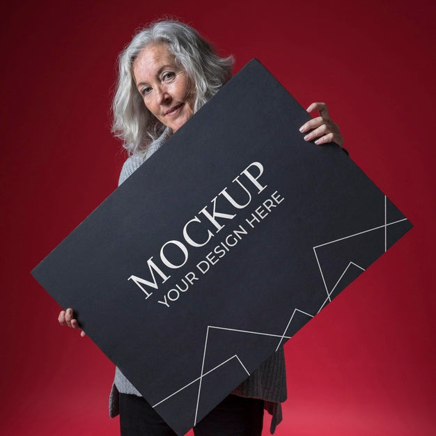 Front View Of Senior Woman Mock-Up Psd