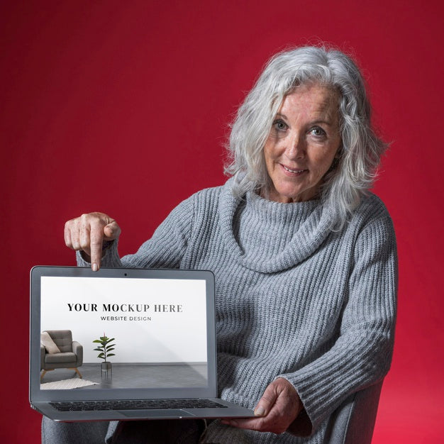 Front View Of Senior Woman Mock-Up Psd