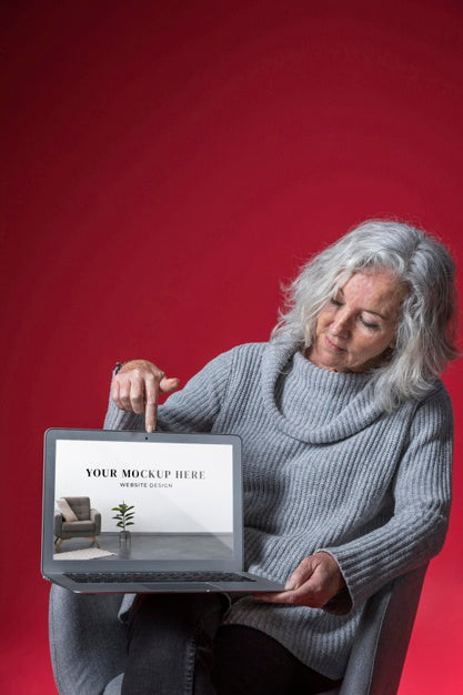 Front View Of Senior Woman Mock-Up Psd