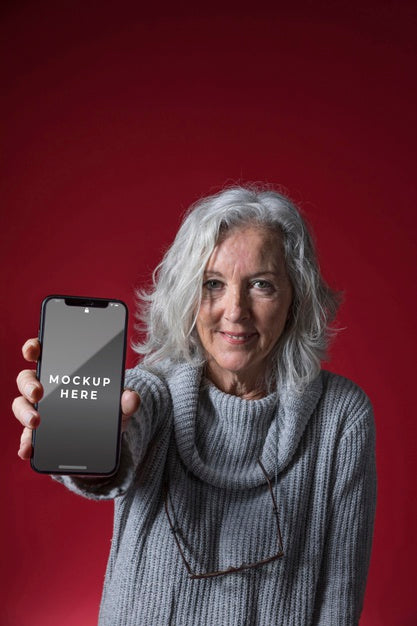 Front View Of Senior Woman Mock-Up Psd