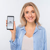 Front View Of Smiley Blonde Woman Holding Smartphone Psd