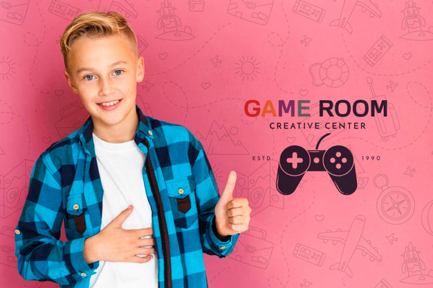 Front View Of Smiley Boy Giving Thumbs Up Psd