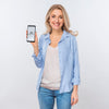 Front View Of Smiley Woman Holding Smartphone Psd
