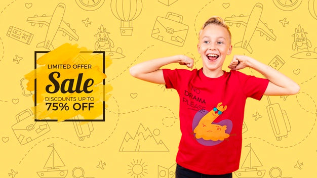 Front View Of Smiling Child With Sale Psd