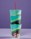 Front View Of Stacked Cinema Cups With Straw Psd