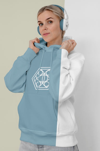 Front View Of Stylish Woman In Hoodie With Headphones Psd