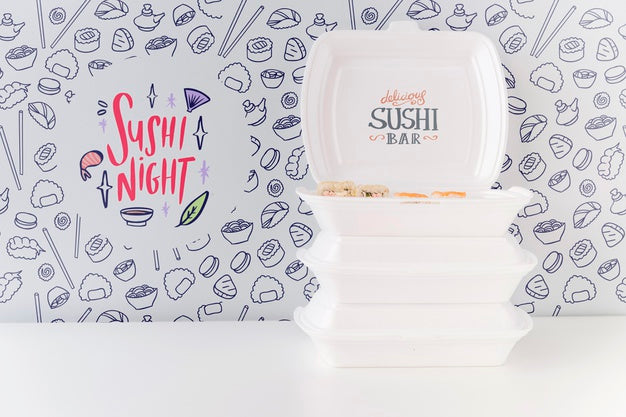 Front View Of Sushi Bowls On Table Psd