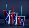 Front View Of Three Cinema Cups With Straws Psd