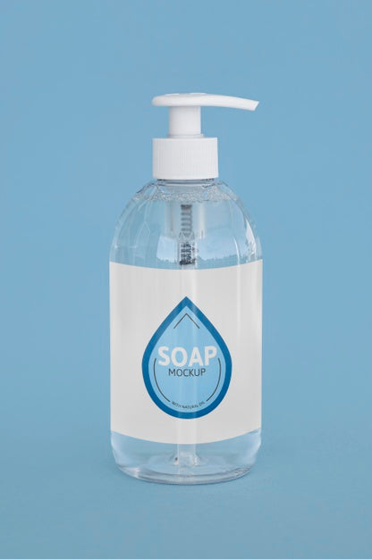 Front View Of Transparent Bottle Of Liquid Soap Psd