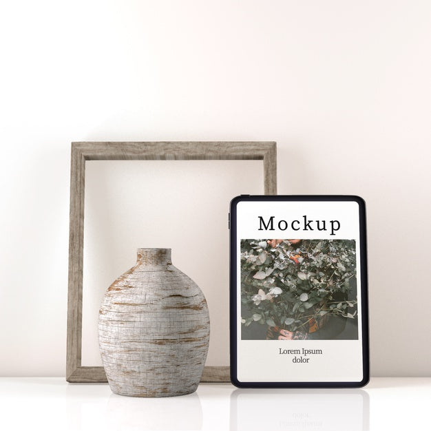 Front View Of Vase On Table With Frame Psd