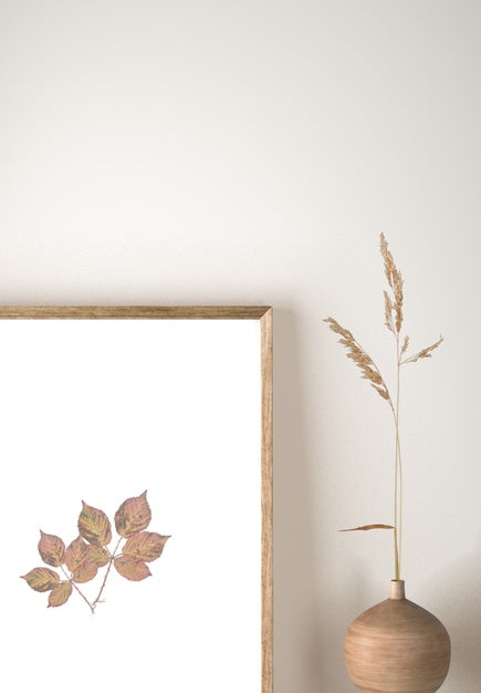 Front View Of Vase With Flowers And Frame Decor Psd