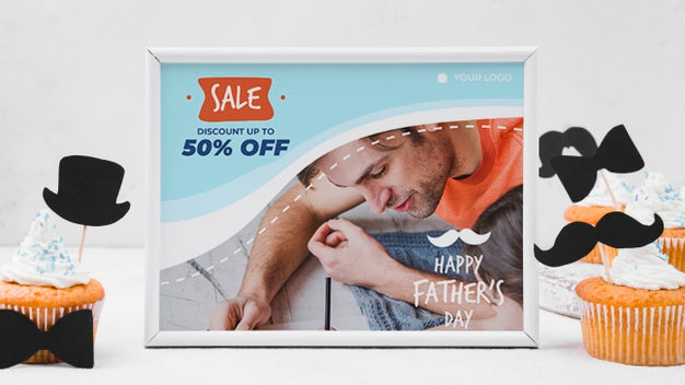 Front View Of Voucher With Cupcakes For Fathers Day Psd