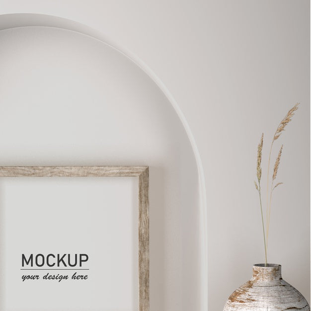 Front View Of Wall Decor With Vase And Frame Psd