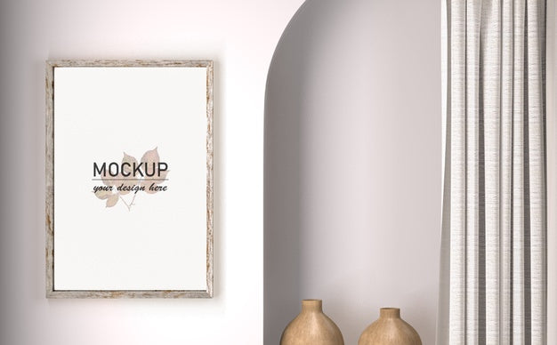 Front View Of Wall With Curtains And Frame Psd
