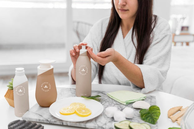 Front View Of Woman At Home Using Moisturizer Psd