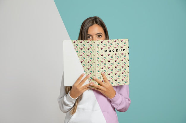 Front View Of Woman Holding Book Psd