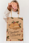 Front View Of Woman Holding Christmas Paper Bag Psd