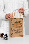 Front View Of Woman Holding Christmas Paper Bag With Pine Cone Psd
