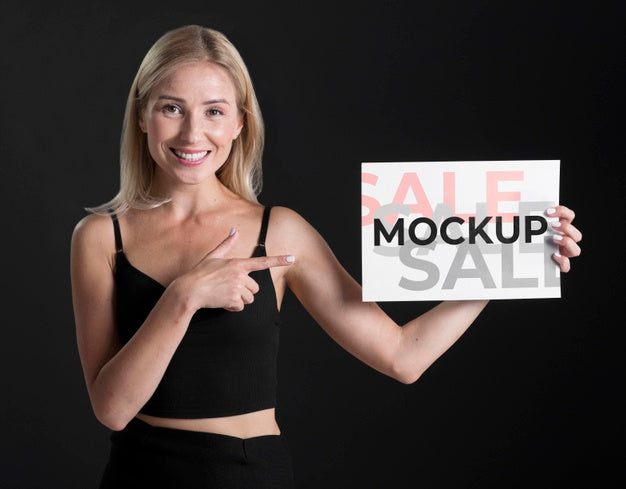 Front View Of Woman With Black Friday Concept Psd