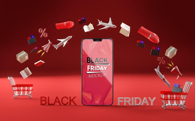 Front View Offers Mock-Up Red Background Psd