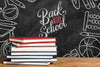 Front View Pile Of Books With Chalkboard Psd