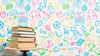 Front View Pile Of Books With Colourful Background Psd