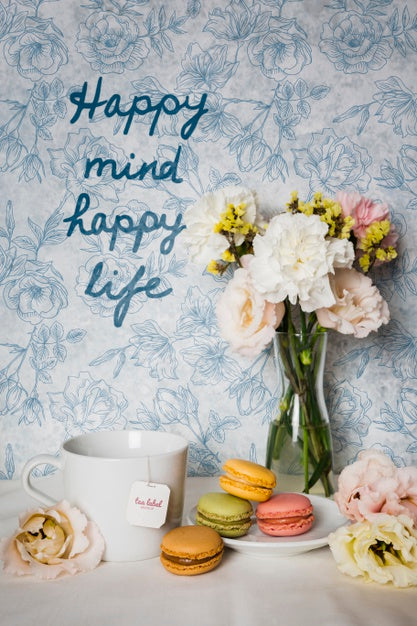 Front View Pretty Arrangement With Motivational Quote Psd