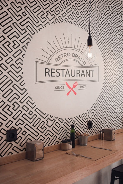 Front View Retro Brand Restaurant Wallpaper Psd