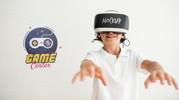 Front View Smiley Kid Wearing Vr Glasses Psd