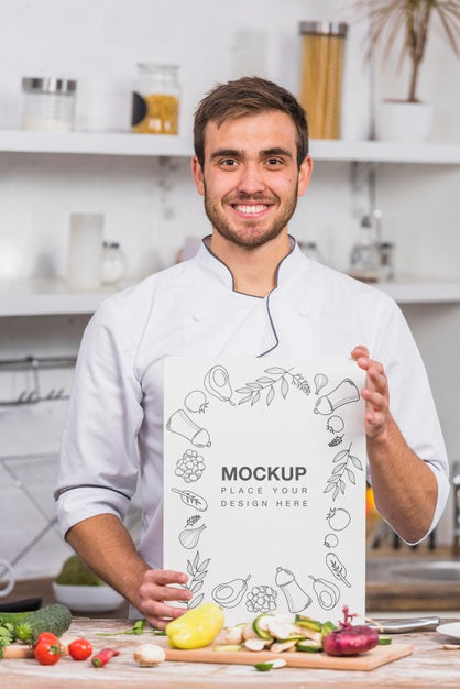 Front View Smiley Young Chef Psd