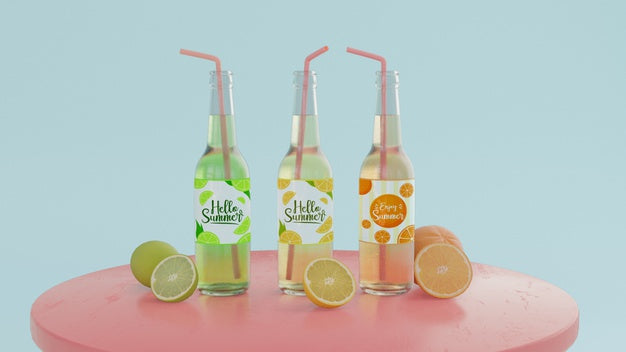 Front View Soda Bottles On Table Psd