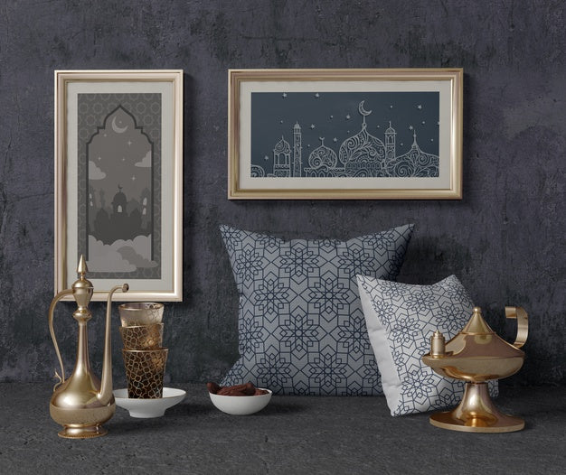 Front View Traditional Ramadan Composition With Frames Mock-Up Psd
