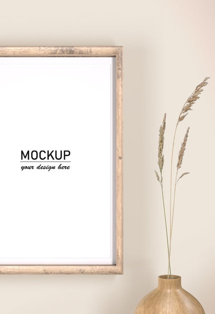 Front View Vase Decor With Flower And Frame Psd