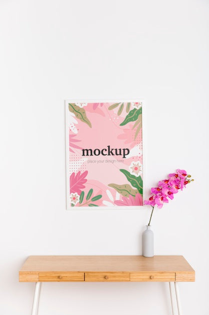 Front View White Mock-Up Frame On White Wall Indoors Psd