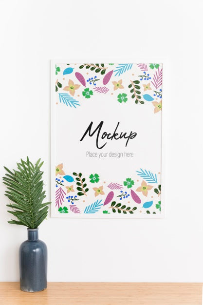 Front View White Mock-Up Frame On White Wall Inside Psd